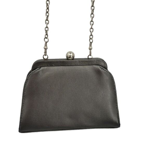 Vtg 90's Inge Christopher Evening Bag Gunmetal Gray Leather Crossbody Baguette - Picture 7 of 11
